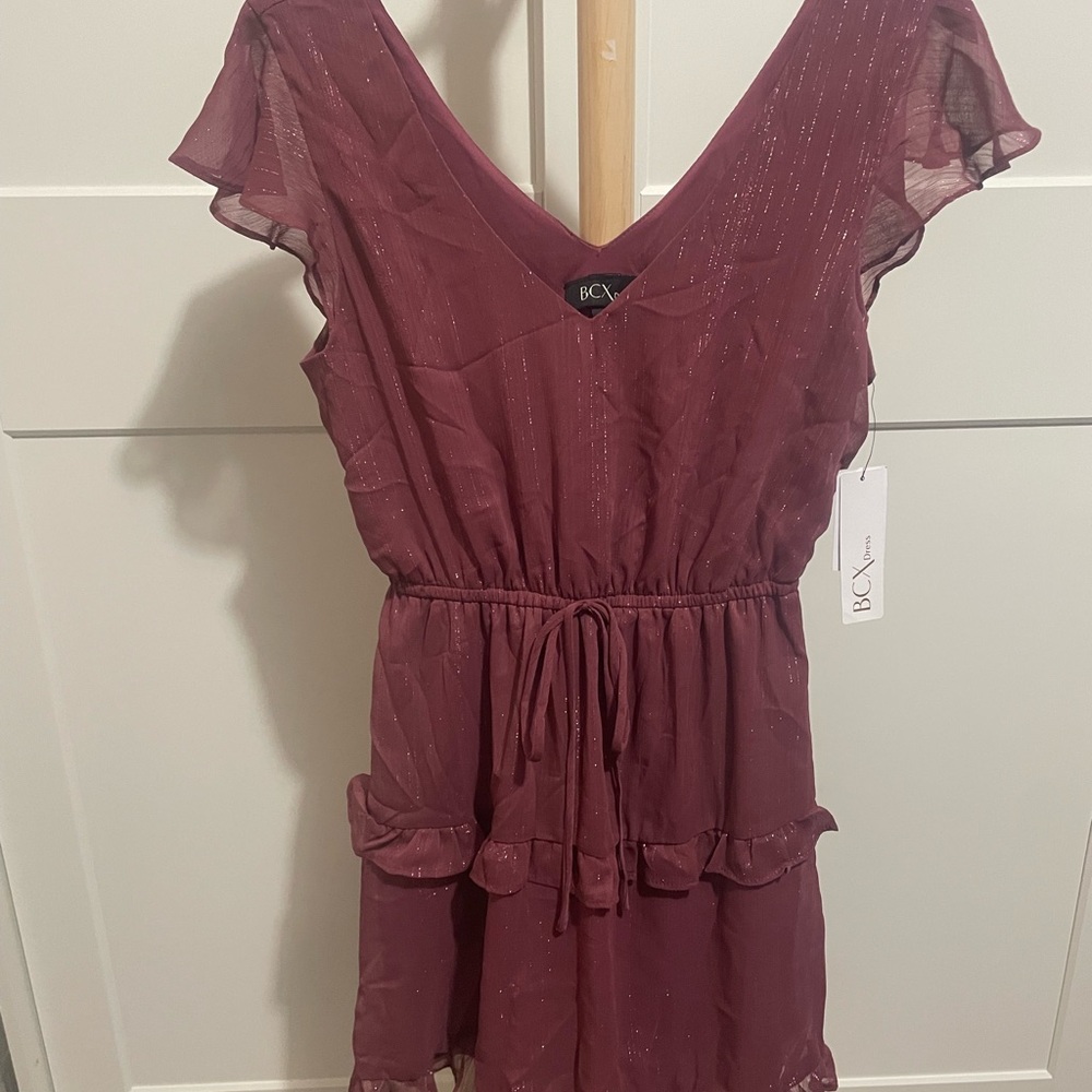 BCX Burgundy Mini Dress with Ruffles